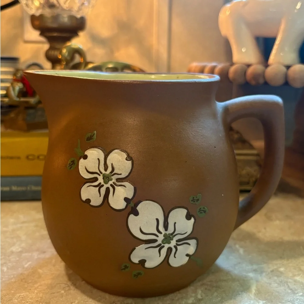 Pigeon Forge Pottery, Tenn. Handmade Brown Studio Pottery Pitcher w/ Flowers
